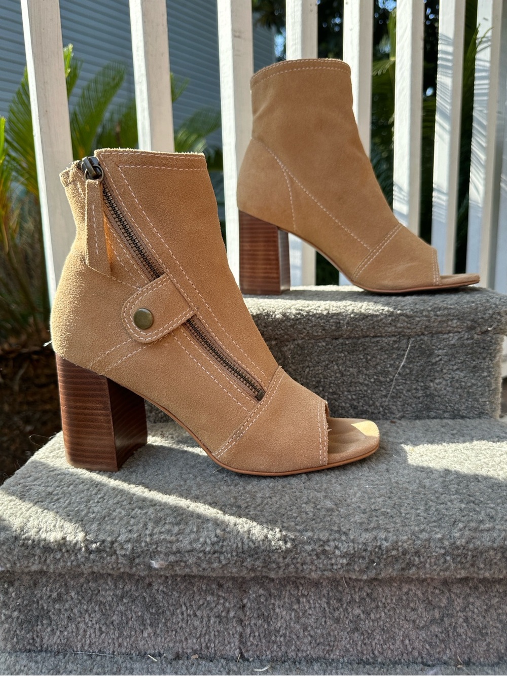 Matisse Tan Suede Peep-Toe Block Heel Ankle Booties